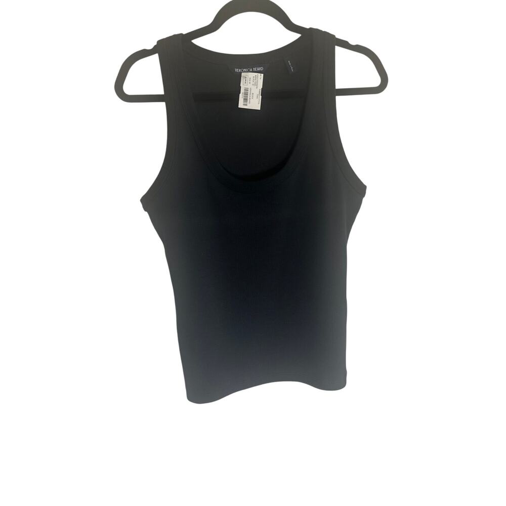 Veronica Beard Women's M Black Ribbed Cotton Tank Top Sleeveless Casual Basic